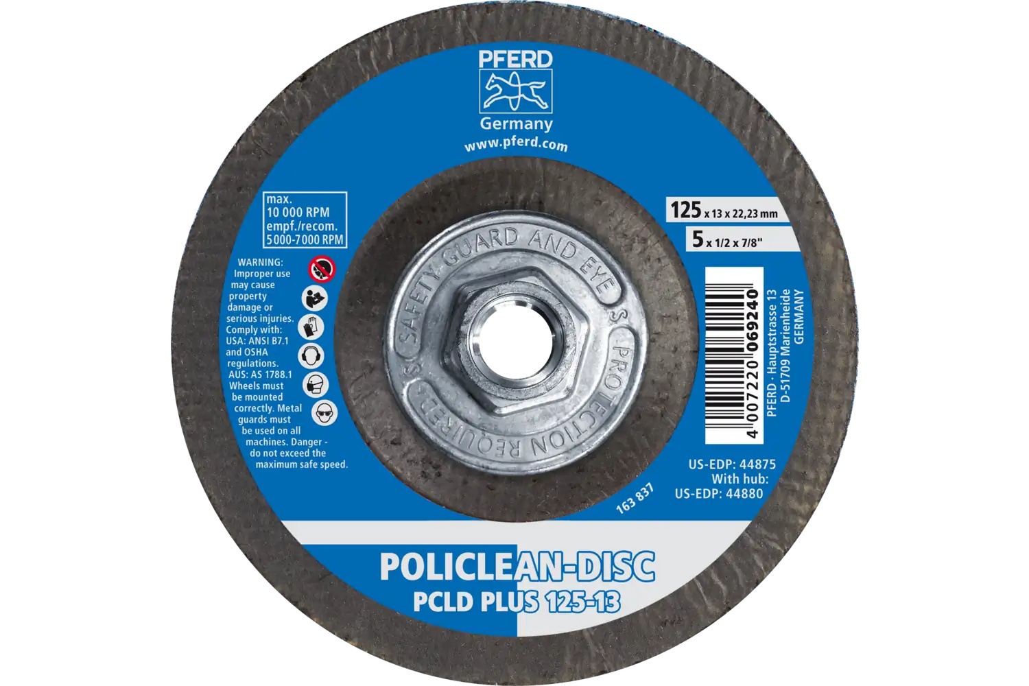Picture of Pferd PoliClean® Plus Disc, 5" x 1/2 x 5/8-11, T27, Flat, Aluminum oxide